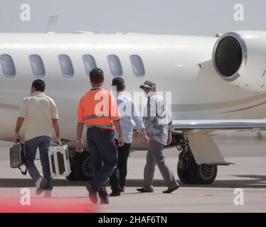 MEXICO CITY, MEXICO - MAY 27: Vicente Fernandez, singer of popular mariachi music, leaving in his private plane at the airport on May 27, 2012 in Hermosillo, Mexico (Photo by Luis Gutierrez / Norte Photo ) Stock Photo