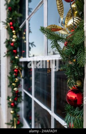 CULLEN, MORAY, SCOTLAND - 10 DECEMBER 2021: This is a scene with Chistmas Decorations within the town of Cullen, Moray, Scotland on 10 December 2021. Stock Photo