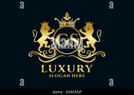 GS Letter Lion Royal Luxury Logo template in vector art for luxurious branding projects and other vector illustration. Stock Vector