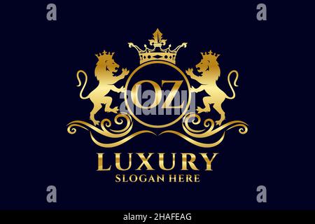 OZ Letter Lion Royal Luxury Logo template in vector art for luxurious branding projects and other vector illustration. Stock Vector