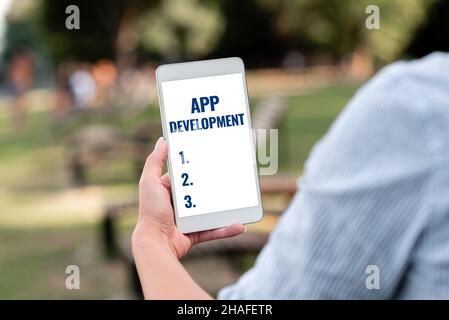 Hand writing sign App Development. Business concept Development services for awesome mobile and web experiences Voice And Video Calling Capabilities Stock Photo