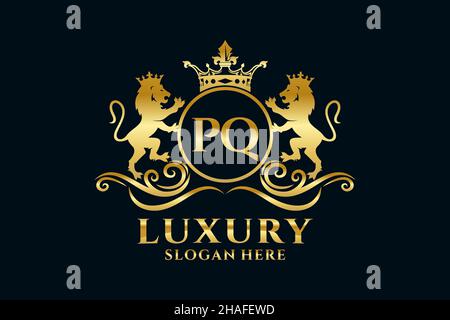 PQ Letter Lion Royal Luxury Logo template in vector art for luxurious branding projects and other vector illustration. Stock Vector