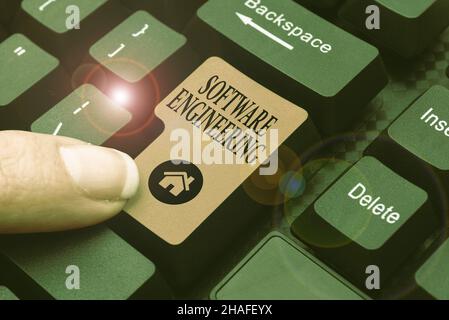 Conceptual caption Software Engineering. Word Written on Program Development in Systematic Quantifiable approach Abstract Reasearching Old Online Stock Photo