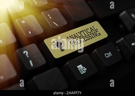Text caption presenting Analytical Processing. Conceptual photo easily View Write Reports Data Mining and Discovery Downloading Documents Concept Stock Photo