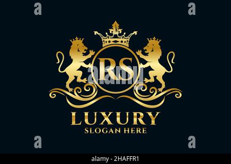 RS Letter Lion Royal Luxury Logo template in vector art for luxurious branding projects and other vector illustration. Stock Vector