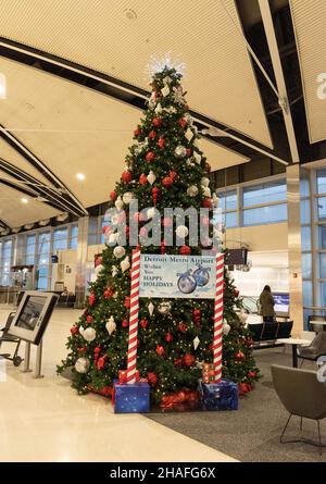 Christmas tree at the Detroit airport Stock Photo