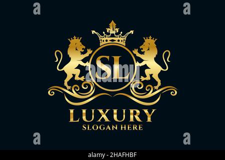 SL Letter Lion Royal Luxury Logo template in vector art for luxurious branding projects and other vector illustration. Stock Vector
