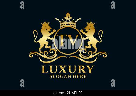 TV Letter Lion Royal Luxury Logo template in vector art for luxurious branding projects and other vector illustration. Stock Vector