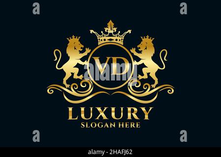 VD Letter Lion Royal Luxury Logo template in vector art for luxurious branding projects and other vector illustration. Stock Vector