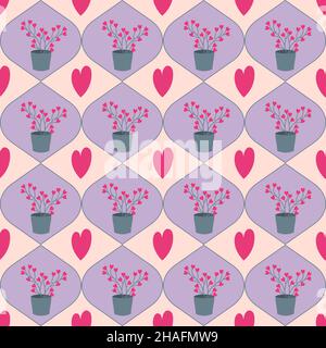 Pattern with a heart in a flower pot. Vector illustration.  Stock Vector
