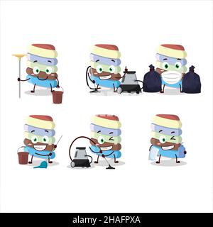 Cleaning service rainbow marshmallow twist cute cartoon character using mop. Vector illustration Stock Vector