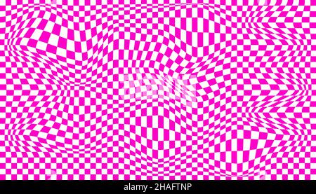Distorted surface. Chess background with distortion. Optical illusion banner Stock Vector