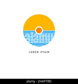 Travel logo with sun and sea. Minimal resort sign Stock Vector
