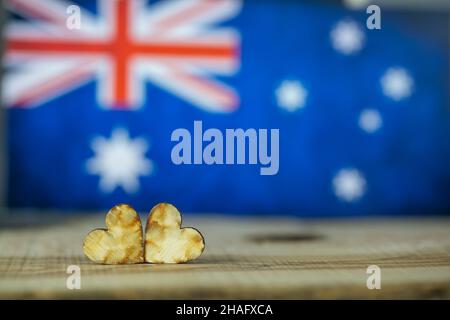 Flag of Australia and Hearts Stock Photo