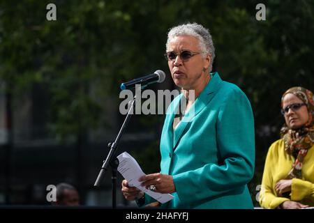 Cook County Board President Toni Preckwinkle speaks at a press conference held at Federal Plaza in Chicago, IL on August 28, 2019.