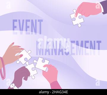Text caption presenting Event Management. Conceptual photo creation and development of large scale actions festivals Illustration Of Hands Holding Stock Photo