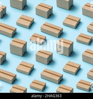 Cardboard boxes seamless pattern on blue background. Stock Photo