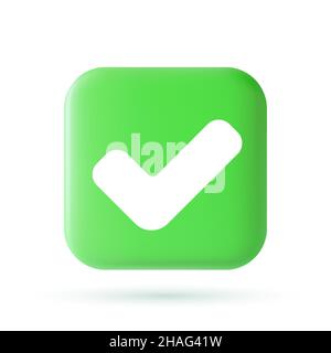Realistic check mark green 3d icon. Right checkmark button isolated on ...