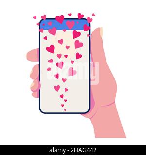 Online video chat with likes on smartphone. Live broadcast template. Flat vector illustration Stock Vector