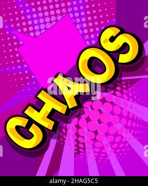 Chaos. Comic book word text on abstract comics background. Retro pop art style illustration. Stock Vector