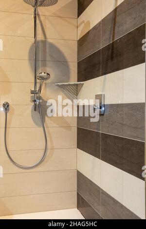 Barrier-free shower in a new bathroom Stock Photo