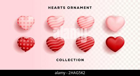 set of realistic heart shape for ornament valentine day. red hearts, pink heart. isolated vector design Stock Vector
