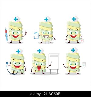 Doctor profession emoticon with yellow marshmallow twist cartoon character. Vector illustration Stock Vector