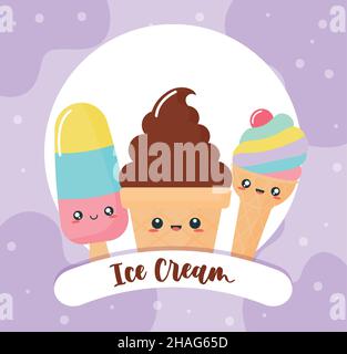 kawaii ice cream poster Stock Vector