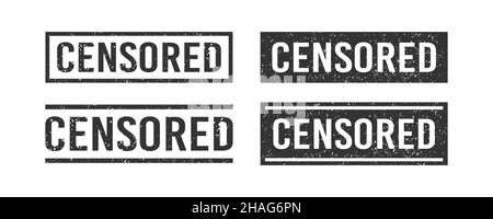 Grunge black censored word rubber stamp. Censor control security sign sticker set. Grunge vintage square label. Vector illustration on white Stock Vector