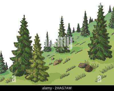 Mountain forest hill graphic color landscape sketch illustration vector Stock Vector