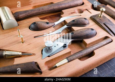 Tanner tools. Skiving knifes. Stock Photo