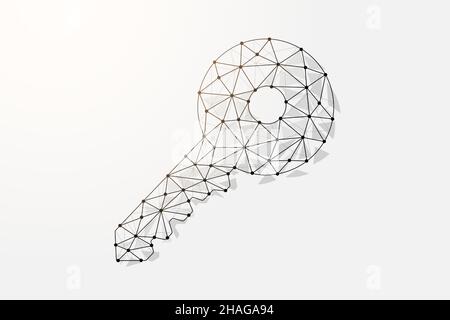 3d Key low poly symbol with connected dots. Security, secret, private design vector illustration. Key polygonal wireframe. Stock Vector