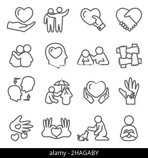 Empathy line icon set on white background Stock Vector