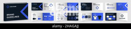 Multi-purpose Brand Guidelines template. Brand Manual presentation mockup. Dark blue Logo Guideline template. Logo Guide Book layout Stock Vector