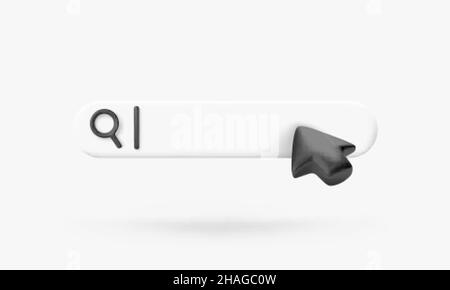 Search bar with mouse cursor and magnifier. Arrow below research field in white and black color. Vector illustration Stock Vector