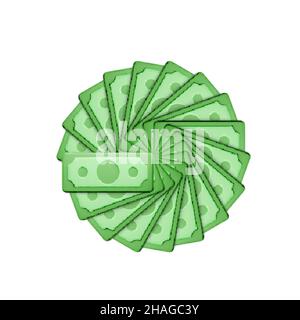 Green paper dollar icon. Dollar bill. Cartoon money isolated on white background. Vector illustration Stock Vector