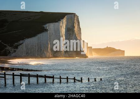 Morning golden hour at Cuckmere haven and the cliffs of the Seven sisters, east Sussex south east England Stock Photo