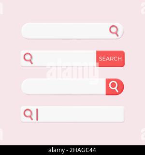 Set of search bar with magnifier. Concept of find field with 3d loupe icon. Search website page template. vector illustration in soft pastel colors Stock Vector