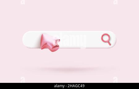 Search bar with mouse cursor and magnifier. Arrow below research field in pink color. Vector illustration Stock Vector