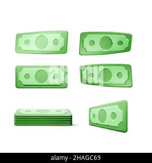 Dollar bill. Green 3d render american money. Dollar banknote in cartoon style. Vector illustration Stock Vector