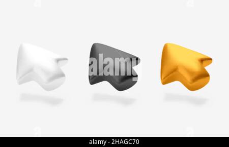 Arrow. Computer pointer or mouse cursor. White black and gold volume left arrow set. Vector illustration Stock Vector