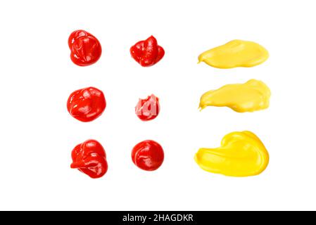 Yellow sauce splashes isolated on white background. Stock Photo