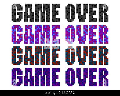 Game over, pixel art. Pixel text informing about the loss in the game. Text in 8-bit retro video game style from 80s - 90s. Design for printing, wrapp Stock Vector