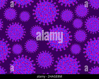 Virus seamless pattern pixel art. Coronavirus cells in the style of 8-bit graphics of retro video games from the 80s and 90s. Covid 2019 is a worldwid Stock Vector