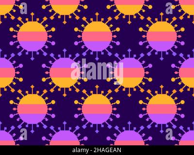 Virus seamless pattern pixel art. Coronavirus cells in the style of 8-bit graphics of retro video games from the 80s and 90s. Covid 2019 is a worldwid Stock Vector