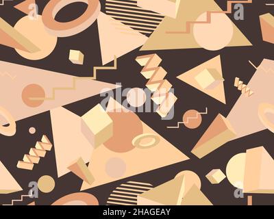 3d geometric seamless pattern in 80s memphis style. Background with isometric geometric shapes. Design for promotional products, wrapping paper, broch Stock Vector