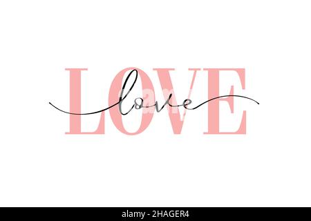 Love word elegant lettering script. Modern calligraphy LOVE text. Vector illustration. Design for print on t-shirt, poster, banner. Pink color text Stock Vector