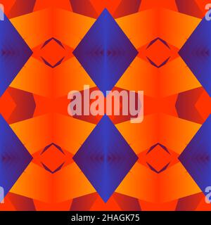 Geometric tile Floral patchwork seamless pattern vector illustration Neon gradient red blue colors Fashion abstract lines graphic design background St Stock Vector