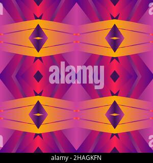 Geometric tile Floral patchwork seamless pattern vector illustration Neon bright gradient magenta colors Fashion abstract lines graphic design backgro Stock Vector