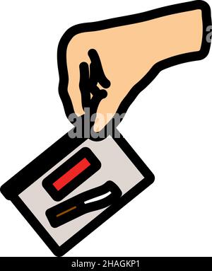 Hand Holding Evidence Pocket Icon. Editable Bold Outline With Color Fill Design. Vector Illustration. Stock Vector